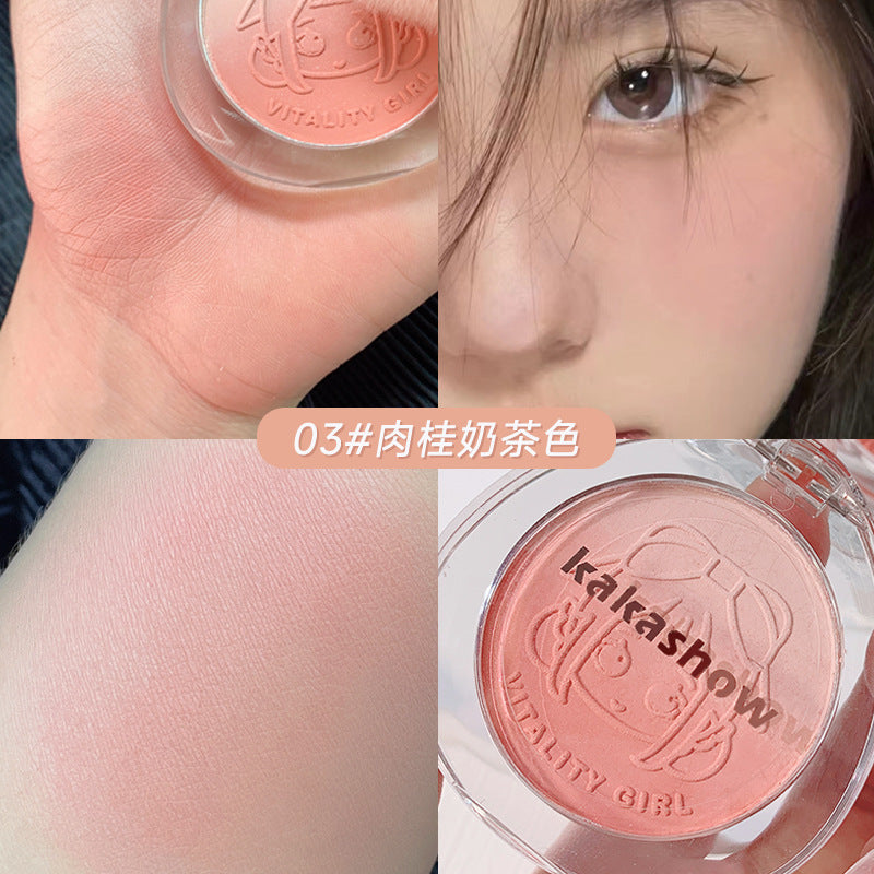 Kakashow vitality girl gradient blush matte fine shimmer student party daily whitening peach milk tea color rouge