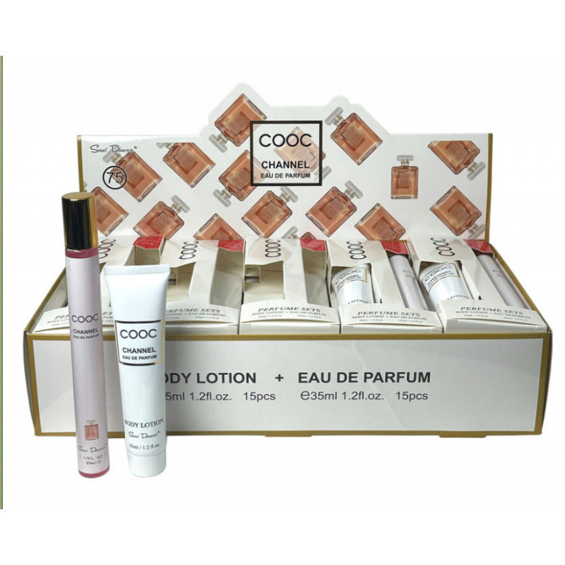 luxury perfume sample 35ml body lotion two-piece set, popular arabian women's perfume gift set