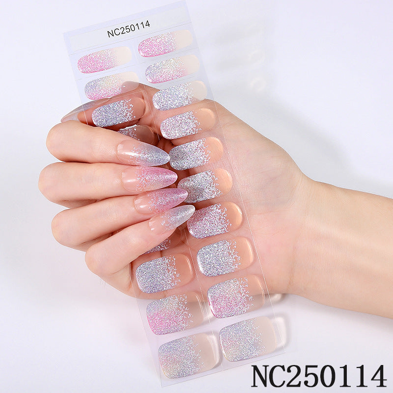 Zhengxiang factory customized gel nail art stickers waterproof fashion flash uv semi-baked semi-cured nail stickers gel nail