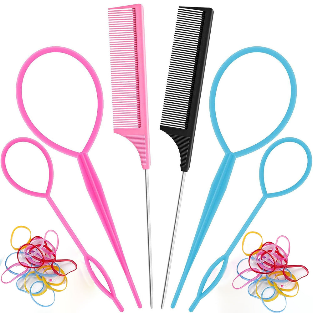 manufacturer in stock high temperature resistant pointed tail comb rainbow comb hairdressing comb highlight steel needle comb 8-piece set
