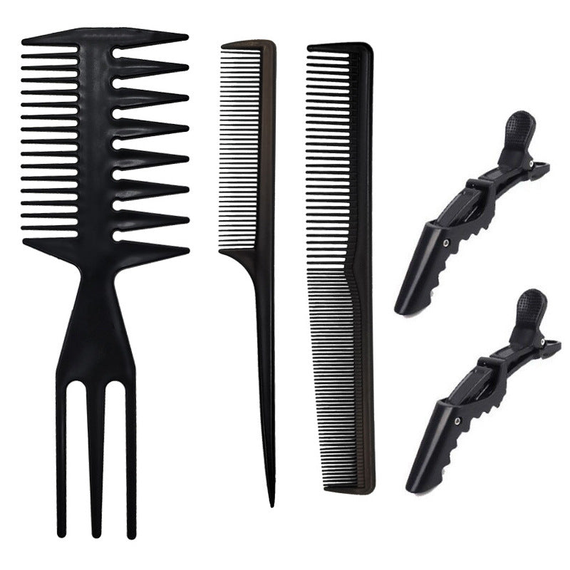 Men's retro oil head comb big back head airplane head for home wide tooth comb clip hairdressing tool five-piece set suit
