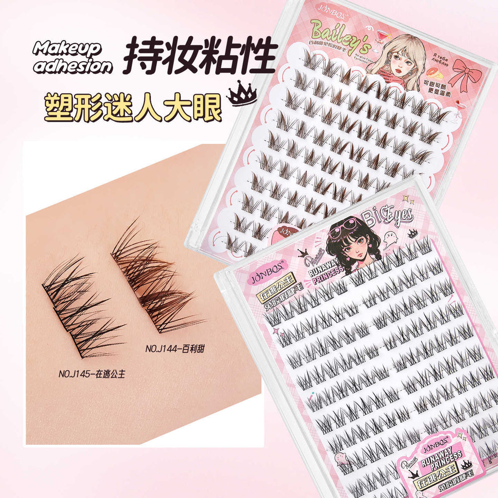 Jonbos self-adhesive glue-free false eyelashes - brown baileys, "runaway princess" natural style, born-with-it single cluster lashes