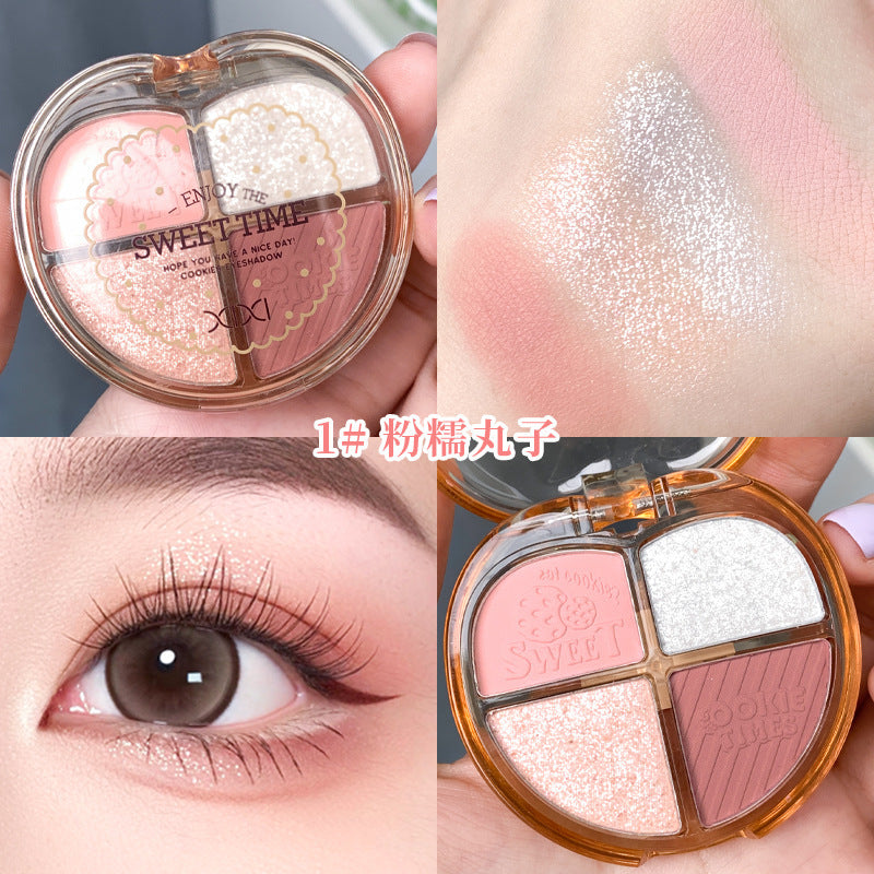 Cosmetic xixi heart's story four-color eyeshadow palette - shimmering pearls, fine glitter, highlighting, under-eye brightening, earth tones