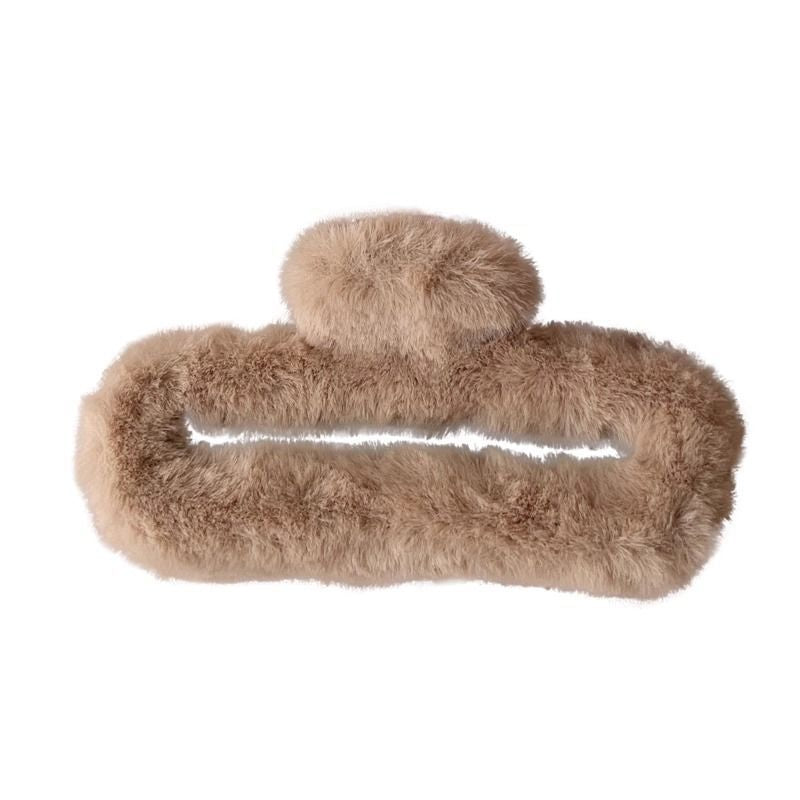 Fall and winter gripper coffee color large square stuffed hair clip for women's back of head hair clip shark clip hairpin headwear