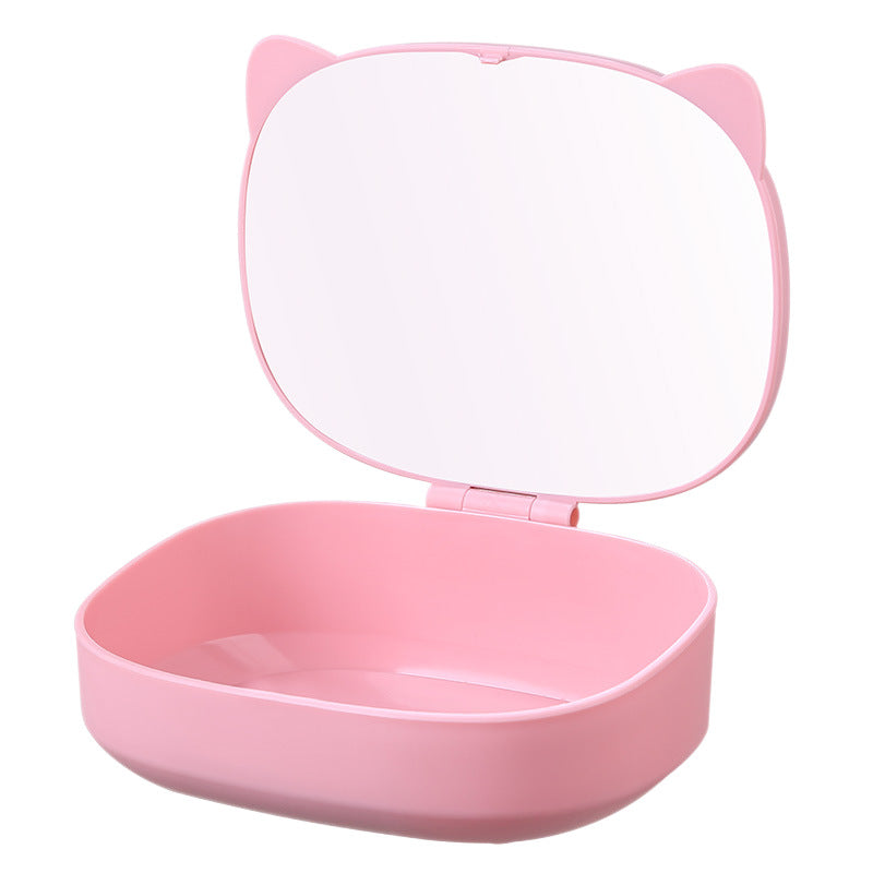 Cat ear storage makeup mirror plastic for home desktop foldable portable home cute travel all-in-one glass mirror