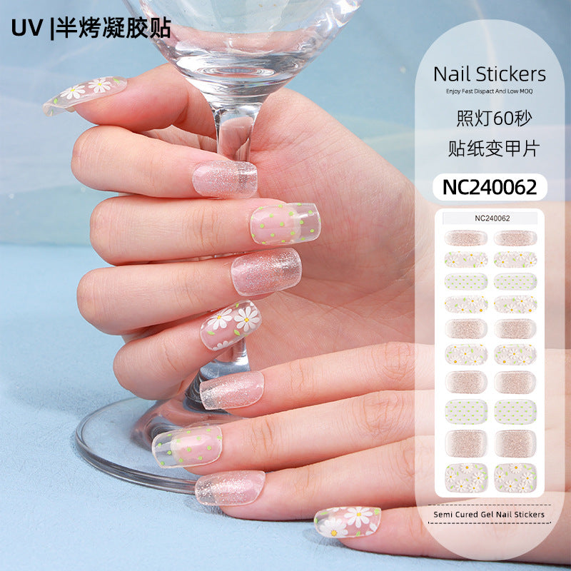 Zhengxiang customized second generation uv gel nail art stickers french onion powder baking lamp hardened semi-cured nail stickers wholesale