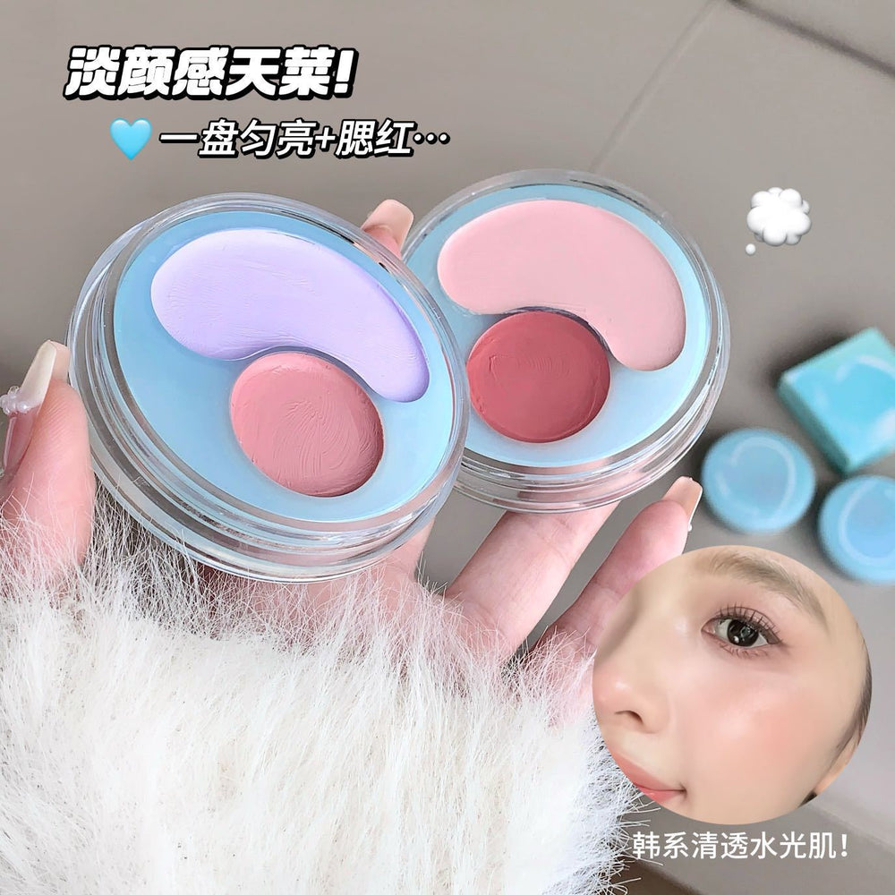 Kobeleen water glow duo blush palette - expandable/retractable, brightening & contouring, natural dewy finish, smudge-proof blush