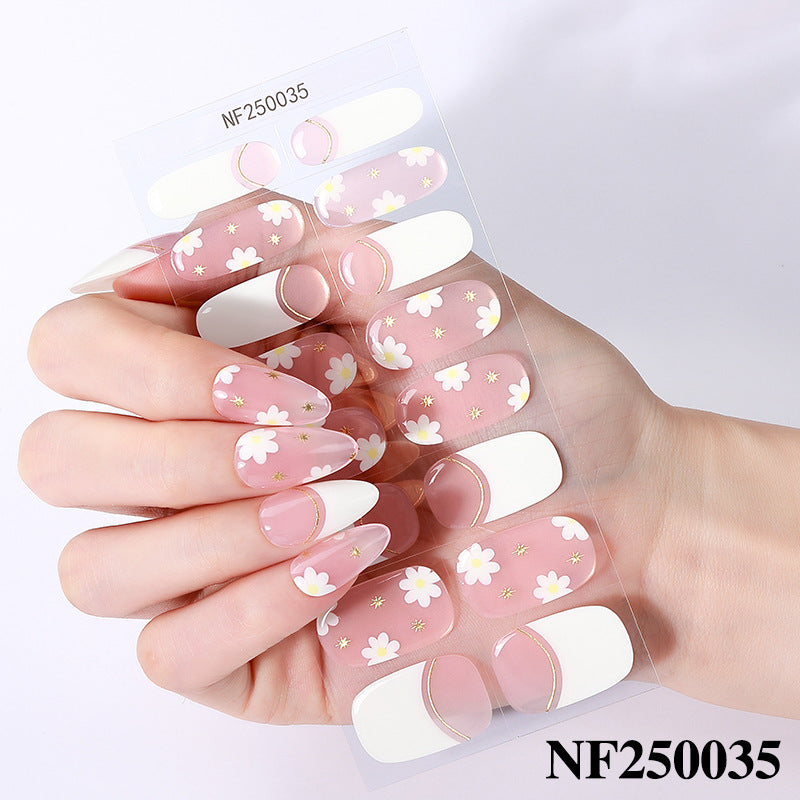 Zhengxiang semi-cured gel nail stickers waterprooffashion cross-border french uv manicure stickers flash onion powder ice transparent nail