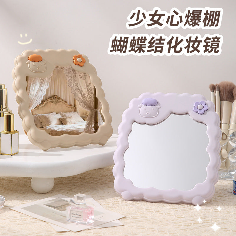 Cosmetic mirror plastic folding hd student dormitory storage glass for home home cute flower casual mirror