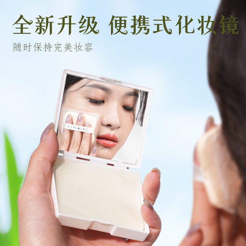 Facial oil-absorbing paper comes with powder puff, cosmetic mirror, facial oil-absorbing tissue, refreshing facial storage, portable 100 pieces