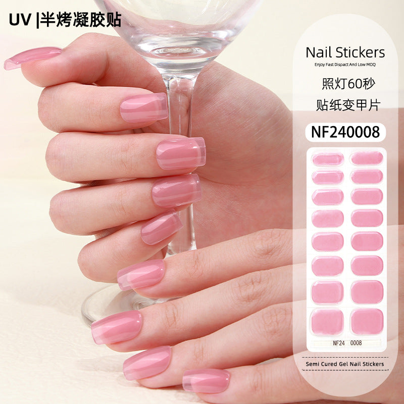 Zhengxiang custom gel nail art stickers french bronzing uv phototherapy semi-cured nail stickers ice transparent nail art stickers wholesale