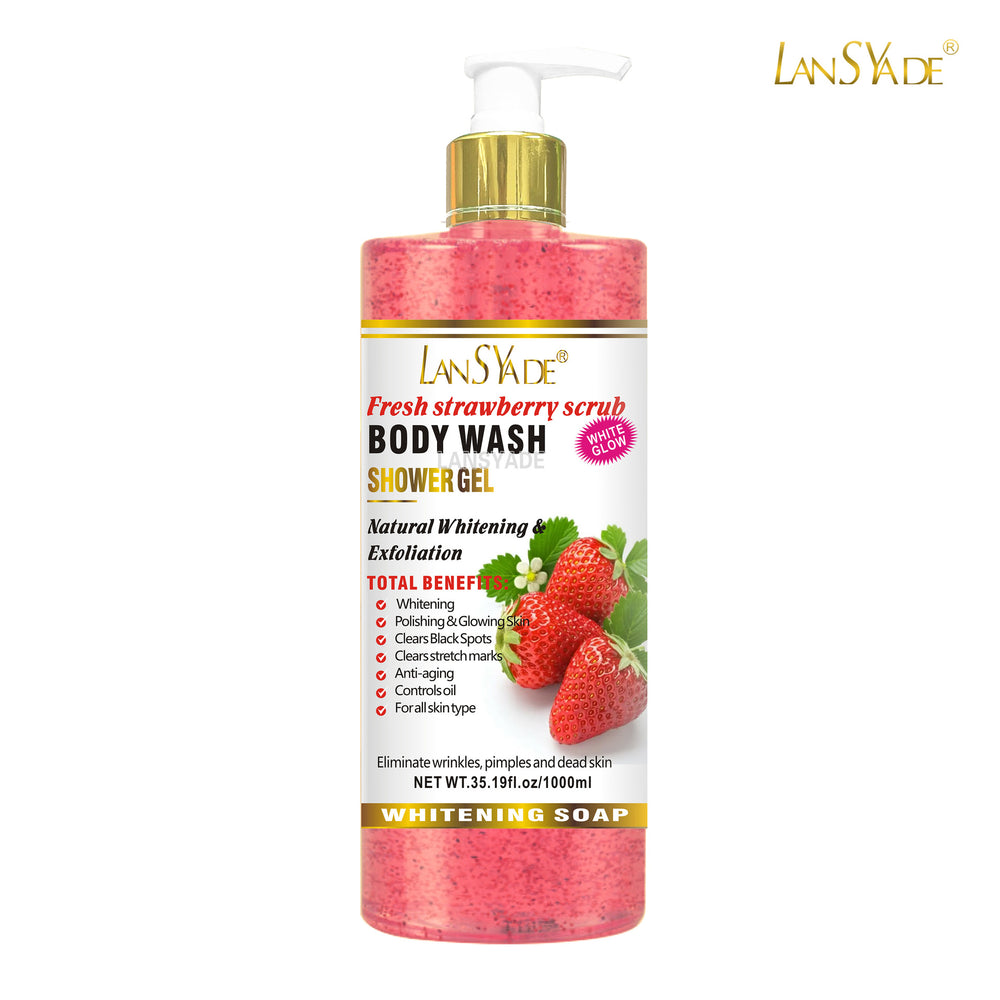 English body wash 1000ml scrub shower gel brightens skin, removes blackness, silky skin, rich foam, exfoliates