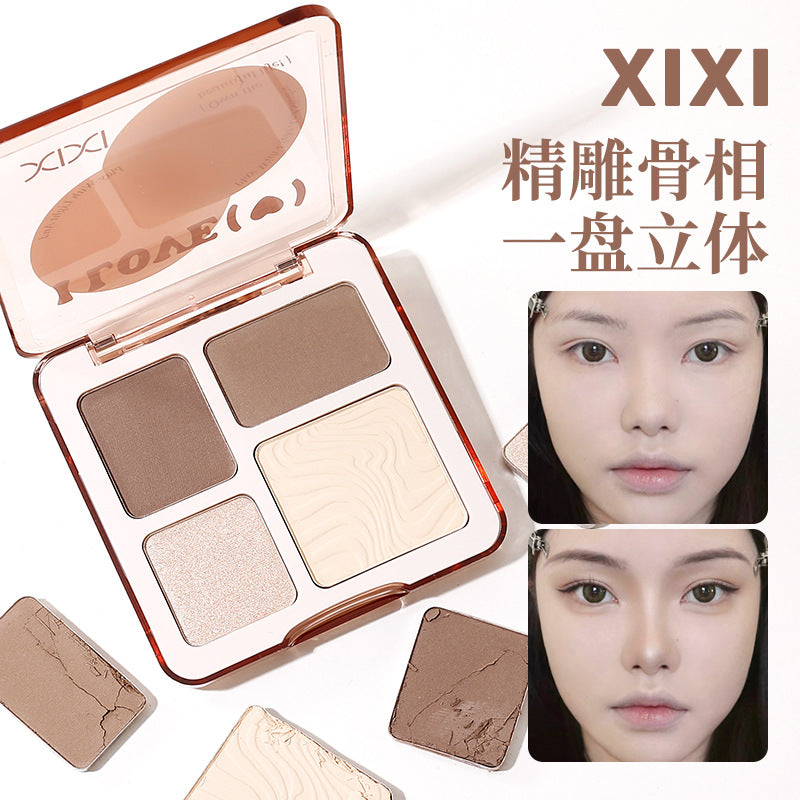 Makeup xixi depicts four-color contouring powder palette, stereo brightening shadow, high-gloss contouring all-in-one comprehensive palette