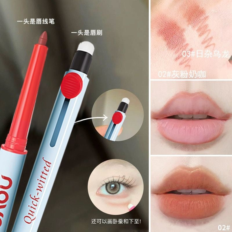 Novo smart 3d dual-ended lip liner with brush - 2-in-1 lip contouring, long-lasting, high-pigment matte lipstick pen