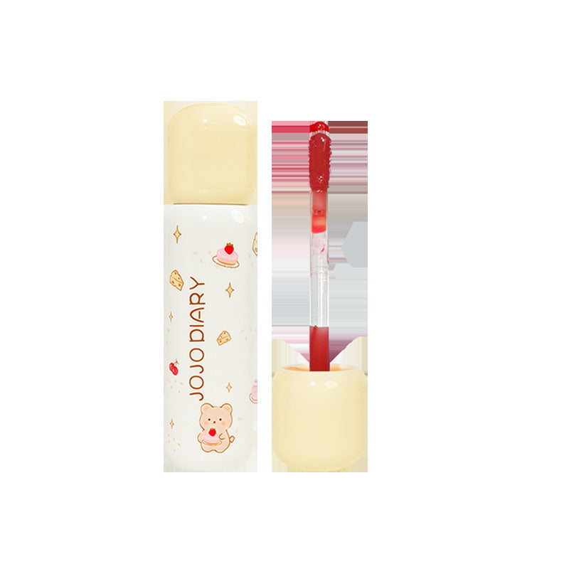 Jojo diary puff bear lip glaze clear watery glossy lips low saturation white student party lip gloss