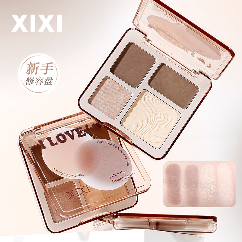 Makeup xixi depicts four-color contouring powder palette, stereo brightening shadow, high-gloss contouring all-in-one comprehensive palette