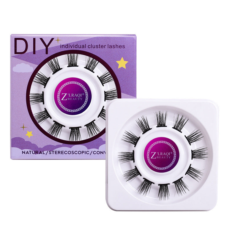 Segmented false eyelashes without glue, single cluster of hard stems can support double eyelids, european and american slender comic eyelashes glue style