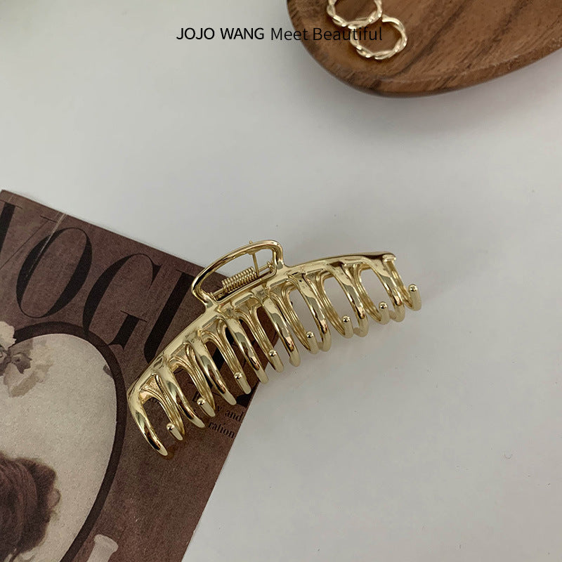 Large korean style metal claw clip - bright finish, dragon bone design, minimalist retro court style, girly french hair clip for back of head