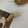 Large korean style metal claw clip - bright finish, dragon bone design, minimalist retro court style, girly french hair clip for back of head