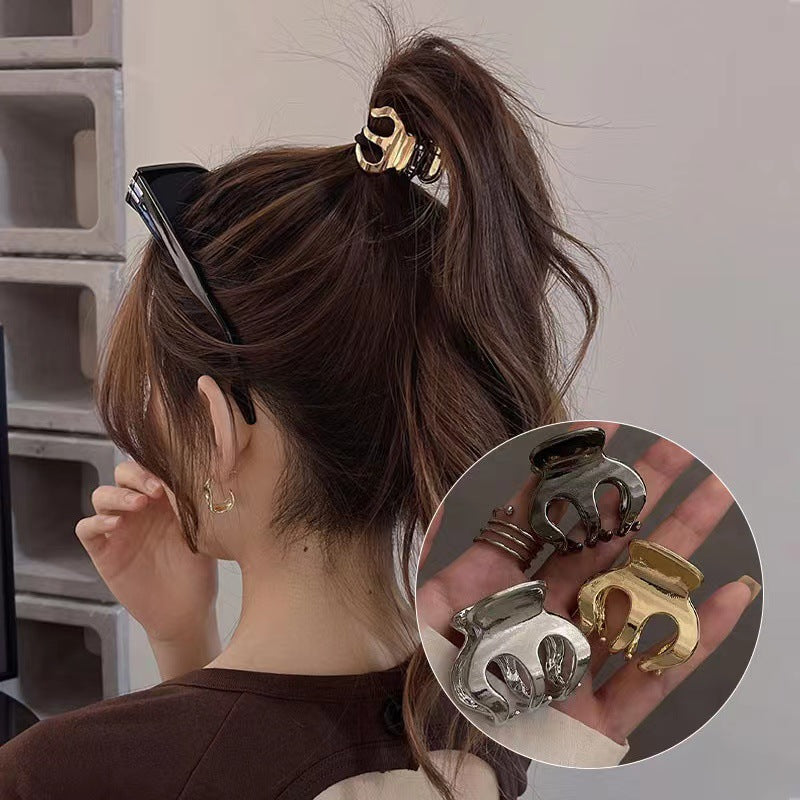Classy cold style pumpkin metal hairpin korean elegant hair tie high ponytail ball head fixed gripper