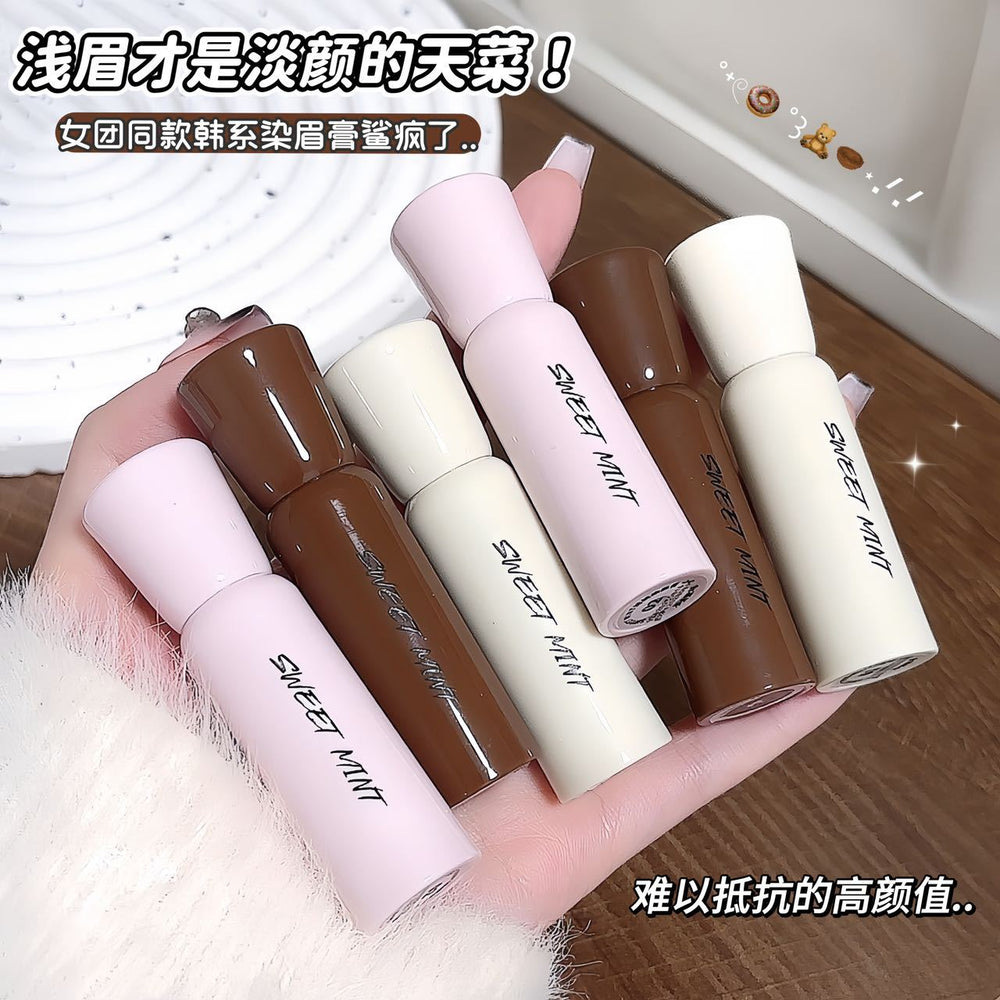 Sweet mint fluffy brow mascara - natural, defined, and root-visible wild brows. long-lasting, waterproof, and sweat-proof. light brown
