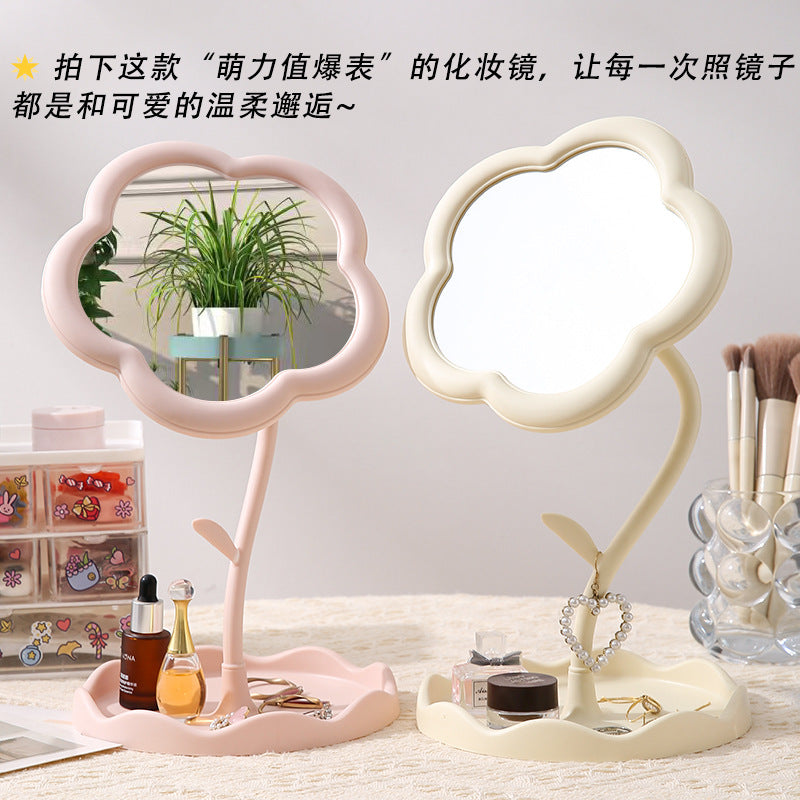 Cosmetic mirror desktop sunflower cute home desktop plastic storage flowers dormitory for home beauty glass mirror