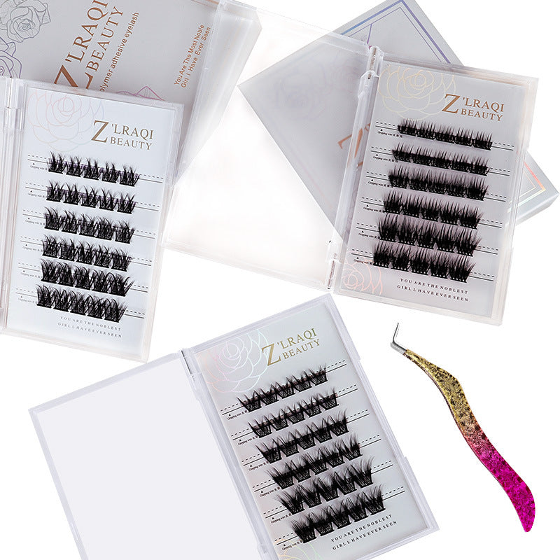 36 clusters of glue-free false eyelashes suit european and american curling self-adhesive removable thick eyelashes tweezers eyelash set