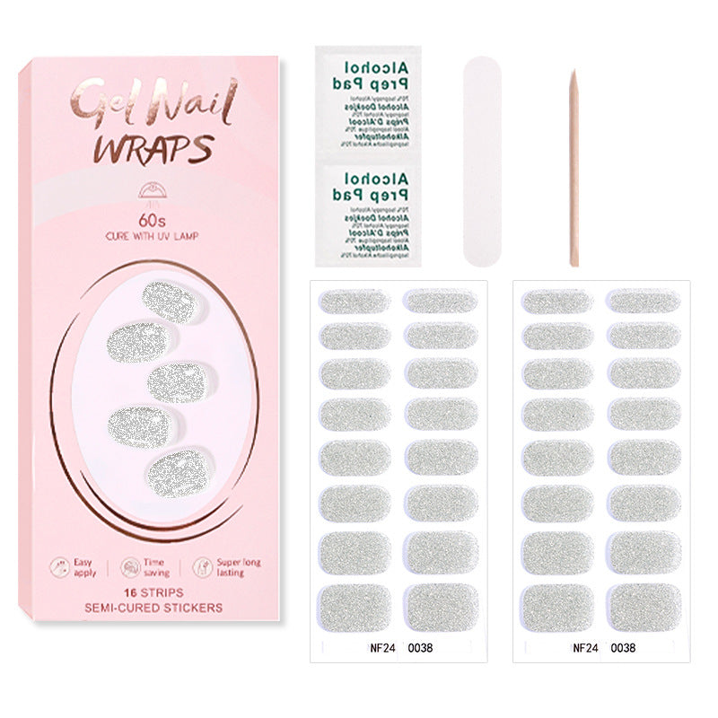 Zhengxiang gel nail art stickers pure color onion powder sequin waterproof 32 finger japanese and korean light hardening semi-baked nail stickers suit
