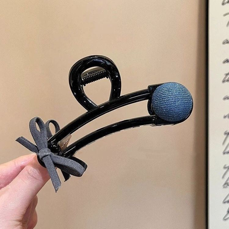 Bow round bead paper clip clip for women 2025 new high-end shark clip large hair clip back of head hair accessories