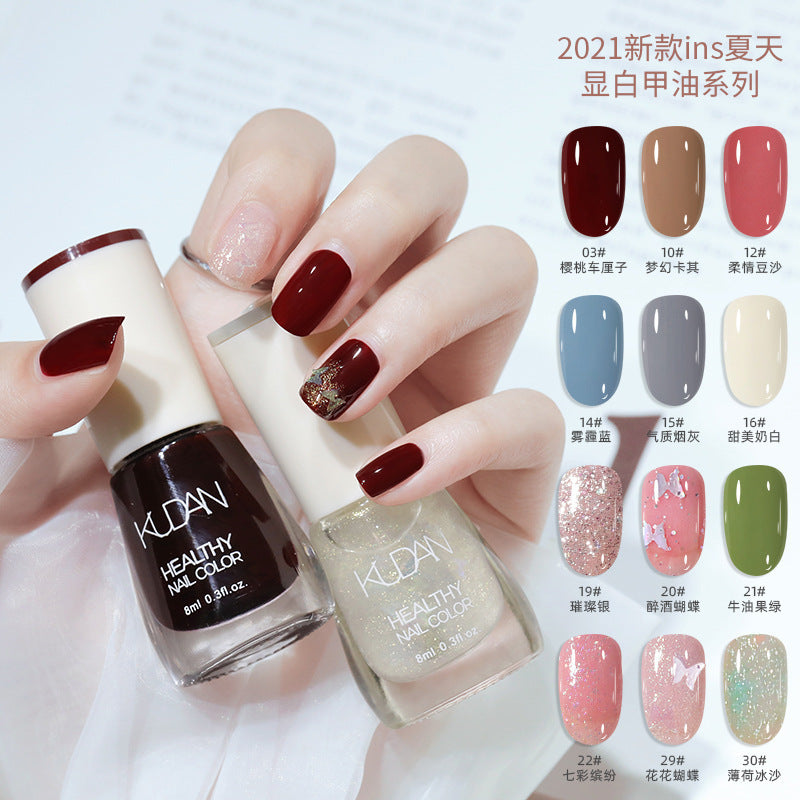 2025 summer white fine glitter no-bake nail polish non-peelable transparent glossy base oil nude colorful manicure nail polish