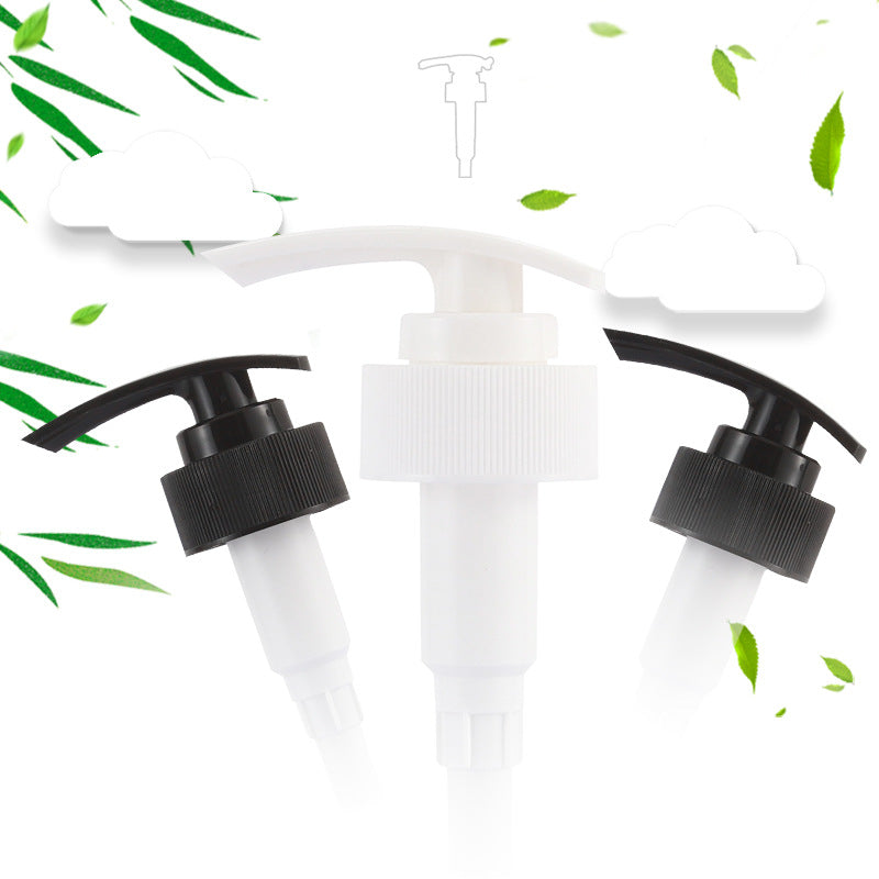 Guangzhou in-stock: push-down threaded lotion pump head, long spout 32 teeth, black and white hand soap & personal care plastic pump