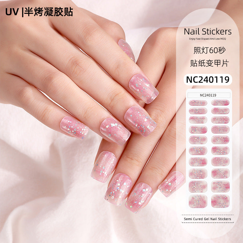 Zhengxiang custom gel nail stickers uv light therapy semi-cured nail art stickers second generation semi-cured nail stickers waterproof wholesale