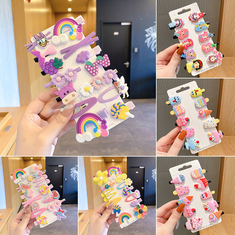 Korean style new children's fruit hair clips rainbow bobby pins mermaid side clips ice cream hair clips cute baby hair accessories