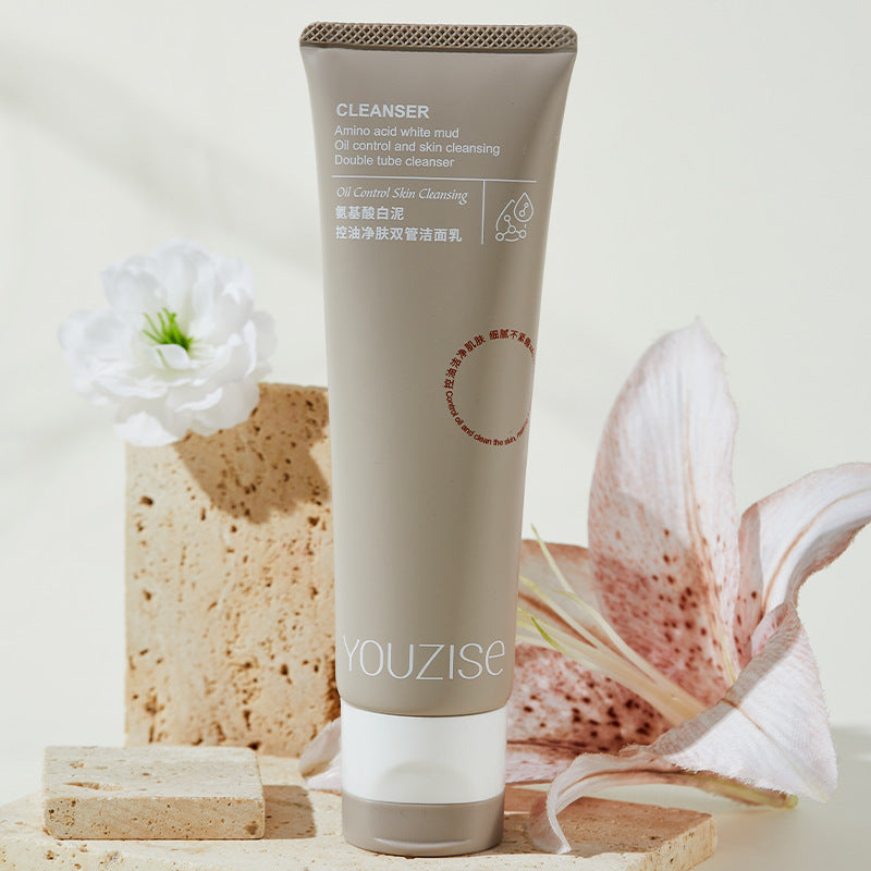 Youzise double tube facial cleanser for men and women, refreshing, moisturizing, oil control, purifying and makeup removing two-in-one facial cleanser 120g
