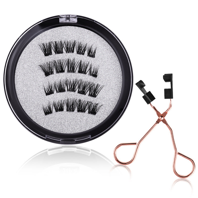 Pingdu magnetic false eyelashes all-in-one box cross-border fashion thick 2 pairs black stem eyelash curler set factory wholesale