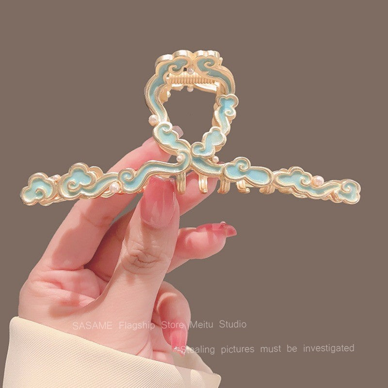 Ancient style blue auspicious cloud large clip new chinoiserie women's hair accessories clip cheongsam back of head hair clip large shark clip