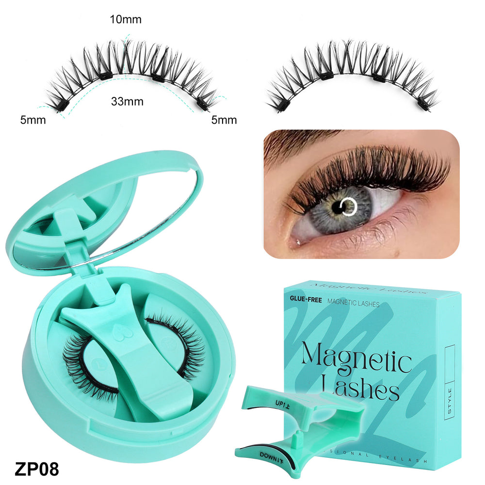 Pingdu magnetic false eyelashes all-in-one box cross-border fashion thick 2 pairs black stem eyelash curler set factory wholesale