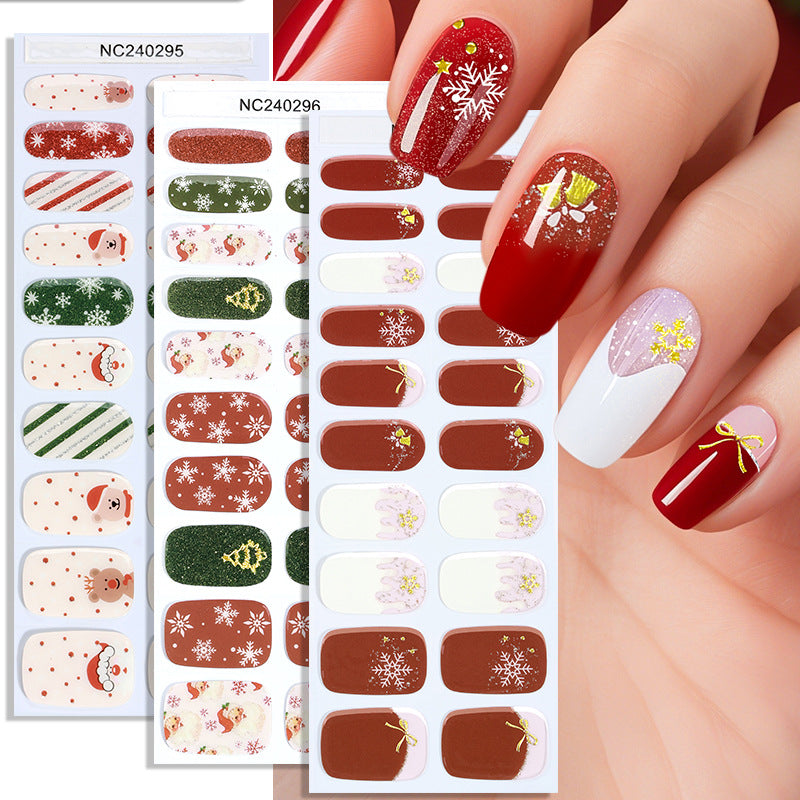 Zhengxiang christmas gel nail art stickers waterproof cartoon fluorescent cross-border fashionuv semi-cured nail stickers luminous