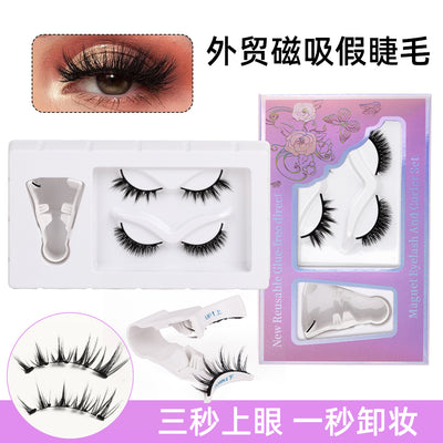New magnetic eyelashes, 2 pairs, five-magnet design, european & american style, thick & natural, glue-free, lightweight, hot-melt false eyelashes for the outer corner