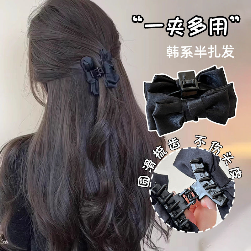 Black double-sided satinbows gripper small princess head bangs hair clip side forehead elegant half-grip hair clip