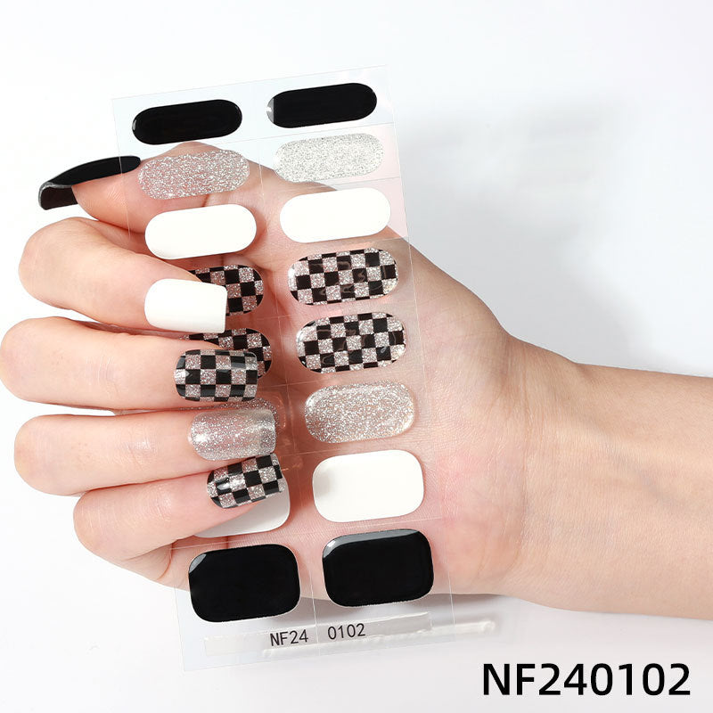 Zhengxiang factory customized gel nail art stickers ins cross-border uv second generation semi-baked semi-cured nail stickers amazon