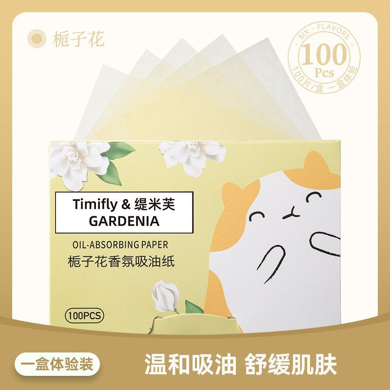 Facial oil-absorbing paper comes with powder puff, cosmetic mirror, facial oil-absorbing tissue, refreshing facial storage, portable 100 pieces