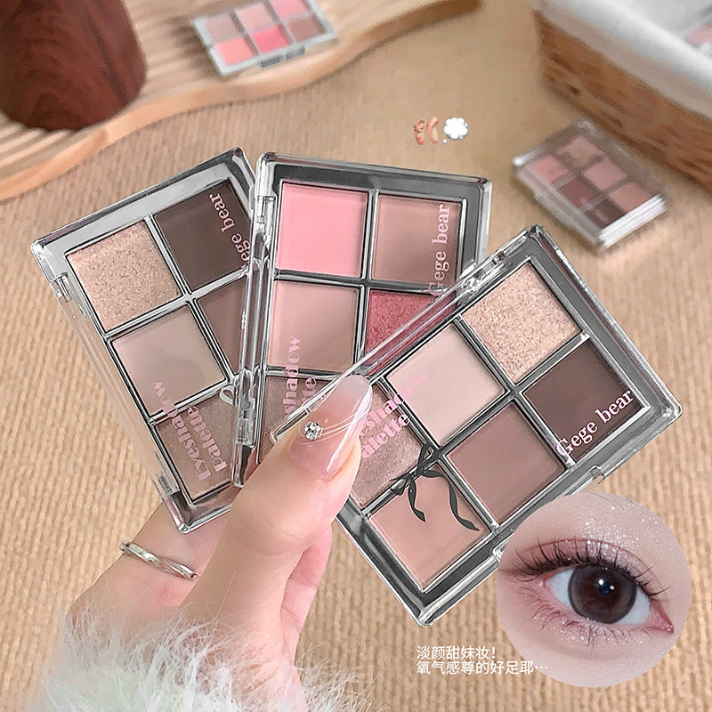 Gege bear pink cherry fantasy six-color eye shadow palette pearlescent matte daily earth color eye shadow blush all-in-one palette