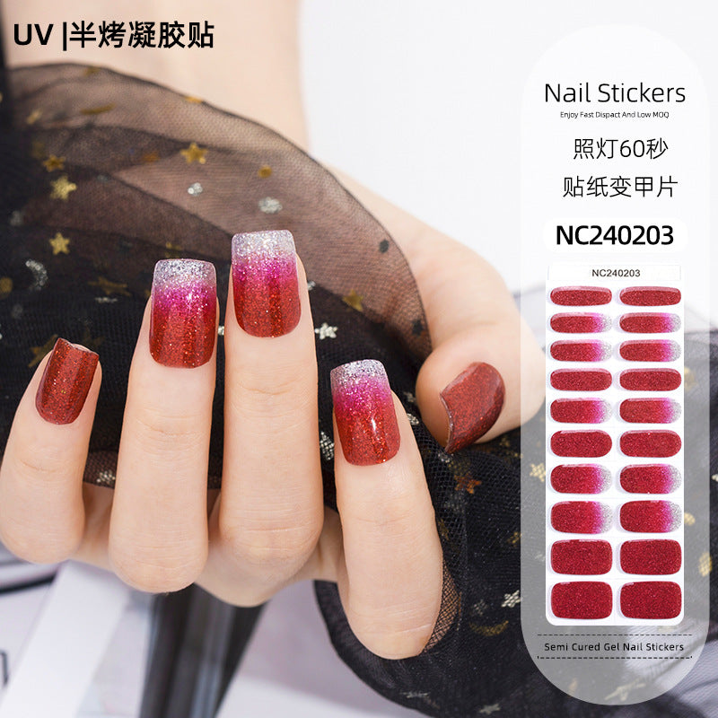 Zhengxiang custom gel nail art stickers french onion powder uv light hardening nail stickers semi-cured christmas wholesale
