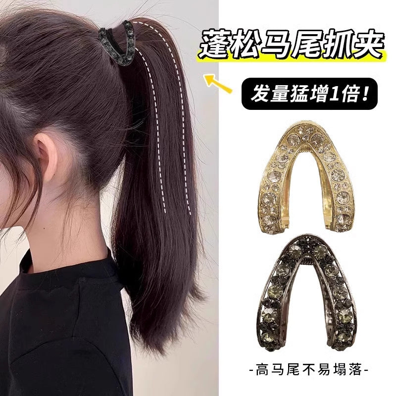 Metal high ponytail fixed full diamond v-shaped back of head hair shark clip female k-styleeleganteasiest for match gripper headwear