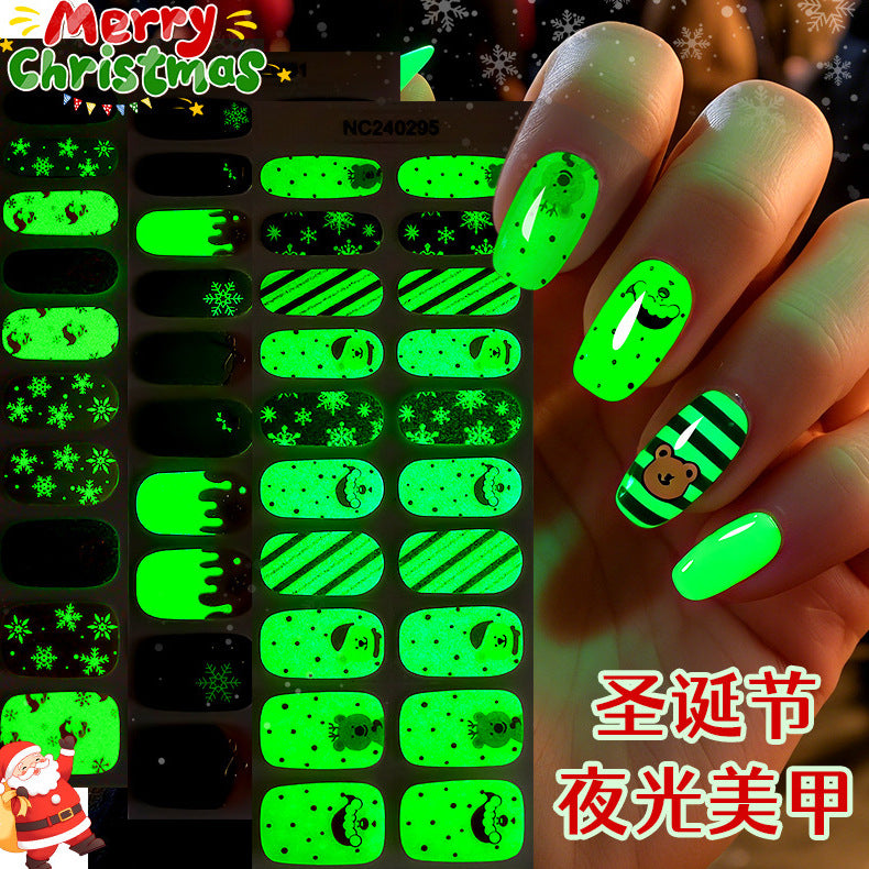 Zhengxiang christmas gel nail art stickers waterproof cartoon fluorescent cross-border fashionuv semi-cured nail stickers luminous