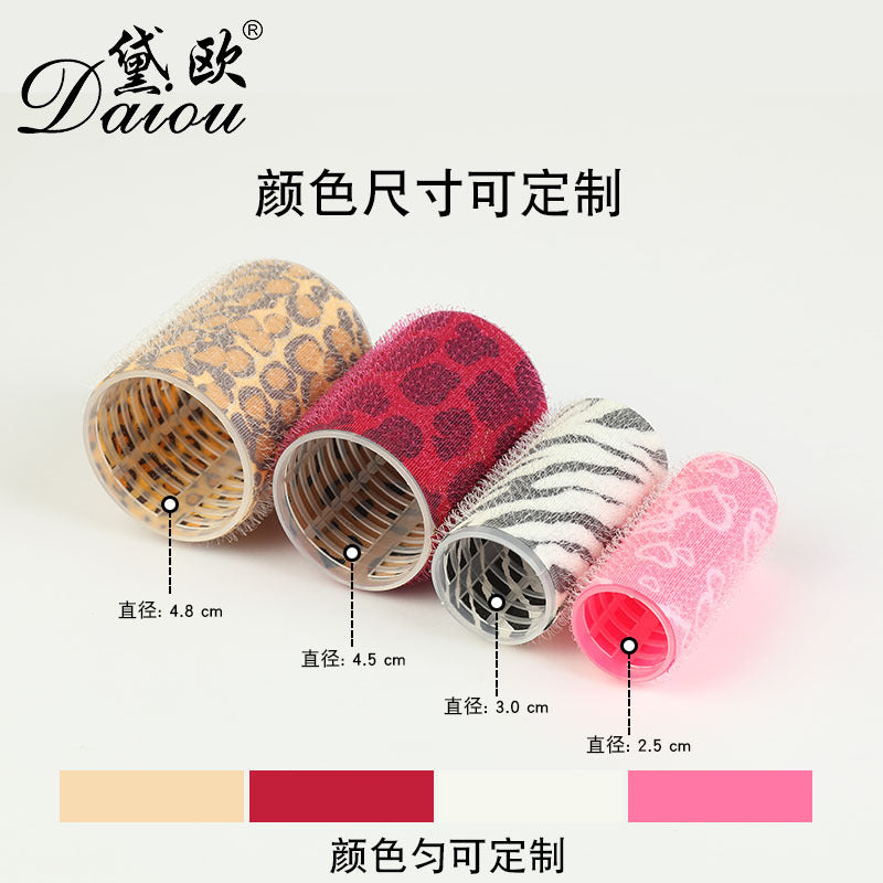 printed nylon hair rollers, available in multiple sizes. leopard print and heart pattern magic curlers, customizable