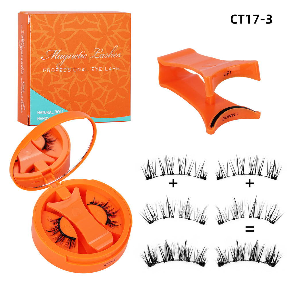 Ready-to-ship orange charm magnetic false eyelashes - all-in-one box. wholesale amazon us & european style dense, small round magnet eyelashes