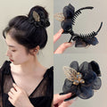 Bun head gripper headwear classy hair clip for women summercasualelegant flower mesh back of head hair clip