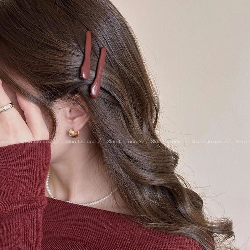 Ankola red metal hairpin sweetclassy sense of childlike girl side broken hair bangs duckbill clip hair accessories